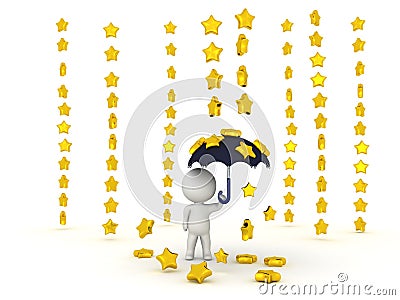 0538 3D Character holding umbrella while stars are raining down Stock Photo
