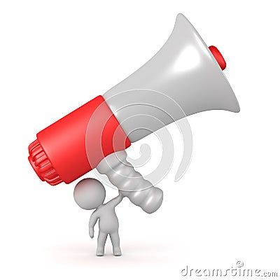 3D Character Holding Up a Huge Megaphone Stock Photo