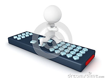 3D Character jumping on giant remote control Stock Photo