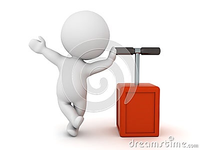 3D Character leaning on detonation plunger Stock Photo