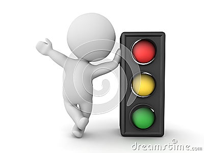 3D Character leaning on traffic light Stock Photo