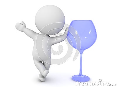 3D Character leaning on wine glass Stock Photo