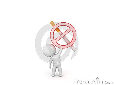 3D Character lifting up no smoking symbol Stock Photo