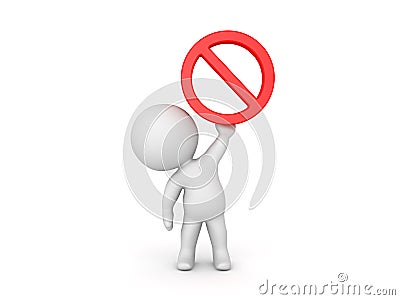 3D Character lifting up red forbidden sign Stock Photo