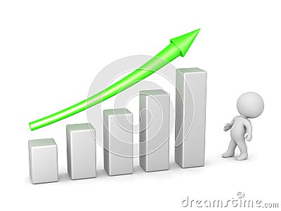 3D Character Looking Up at Good Chart Stock Photo