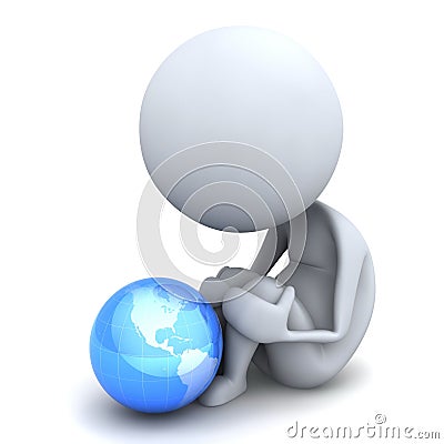 3D character looking at the vastness of the earth Stock Photo