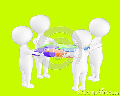 3d character , man , character holding jigsaws togheter and connected Stock Photo