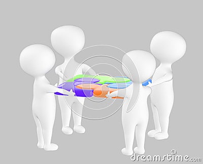 3d character , man , character holding jigsaws togheter and connected Stock Photo