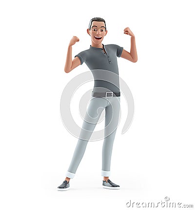 3d character man flexing arm muscles Cartoon Illustration