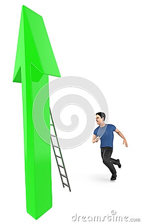 3d character , man going to climb up a arrow using a ladder Stock Photo