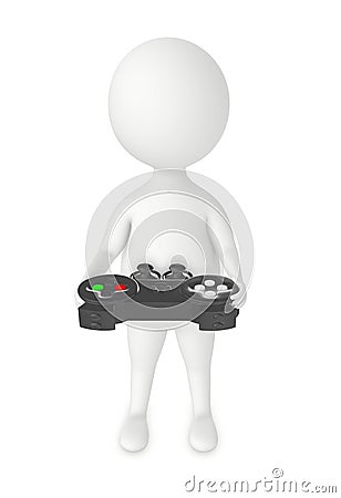 3d character , man holding gamepad with joystick Stock Photo