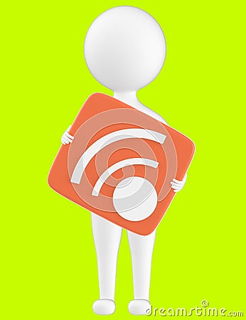 3d character , man holding a rss feed sign Stock Photo