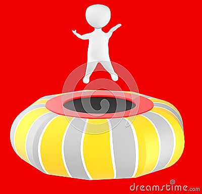 3d character , man jumping over a trampoline Stock Photo