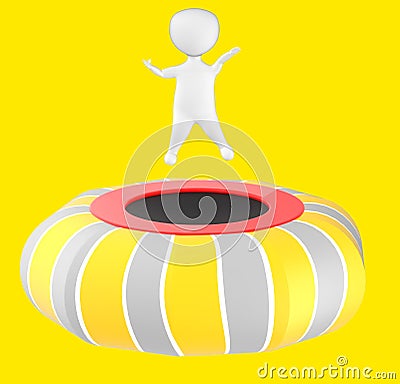 3d character , man jumping over a trampoline Stock Photo