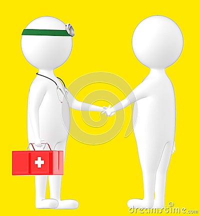 3d character , man shaking hand with a medical practioner , doctor Stock Photo