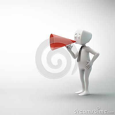 3D character with a megaphone Stock Photo