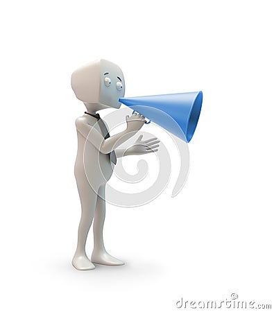 3D character with a megaphone Stock Photo