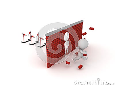 3D Character overcoming barriers or limits Stock Photo