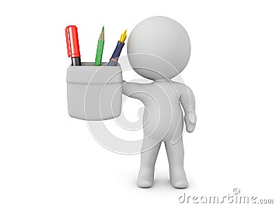 3D Character with pocket protector In his hand Stock Photo