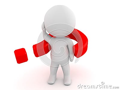 3D Character with a question mark wrapped around him Stock Photo