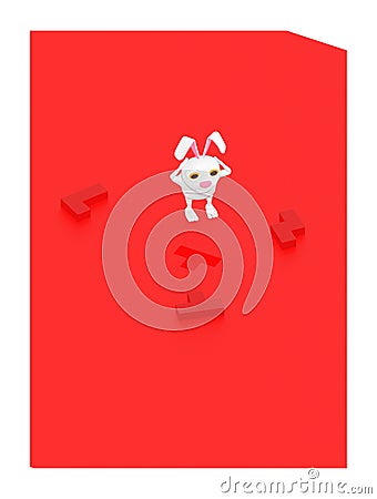 3d character , rabbit , choose right shape jigsaw to attach the missing Stock Photo