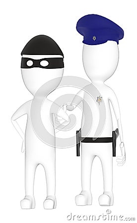 3d character , rabbit police officer , cop and the culprit , theif Stock Photo