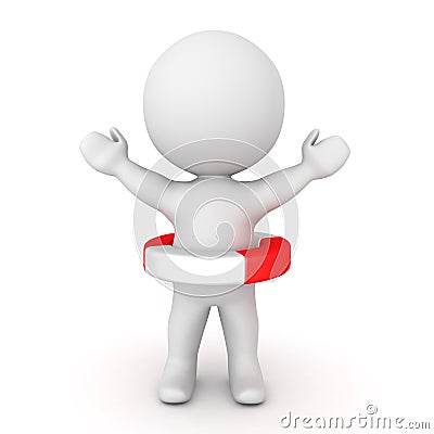 3D Character raising his hands and wearing life saving bouy Stock Photo