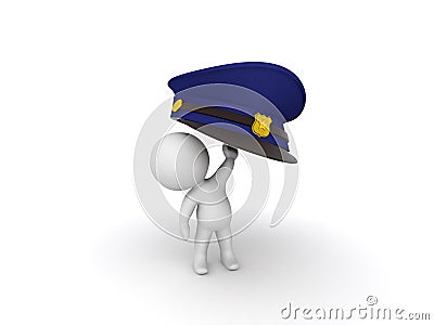 3D Character raising up a police man hat Stock Photo