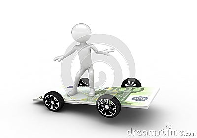 3D character riding on 100 euro Stock Photo