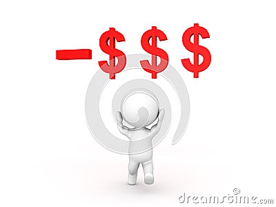 3D Character running away from debt Stock Photo
