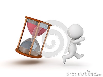 3D Character running from hourglass Stock Photo