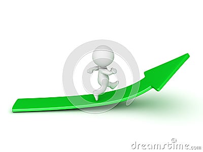 3D Character running on upward green arrow Stock Photo