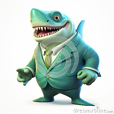 Shark Businessman Concept: Hiperrealistic Cartoon With Dark Comedy Twist Stock Photo