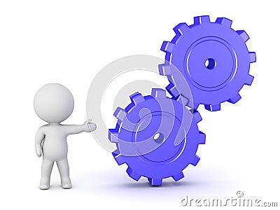 3D Character Showing Gears Stock Photo