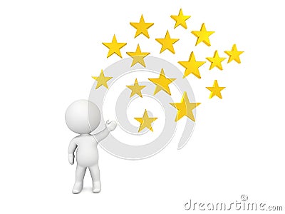 3D Character Showing Golden Stars Stock Photo