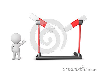 3D Character Showing Large Broken Barrier Stock Photo