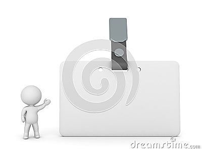 3D Character Showing Large Name Badge Stock Photo