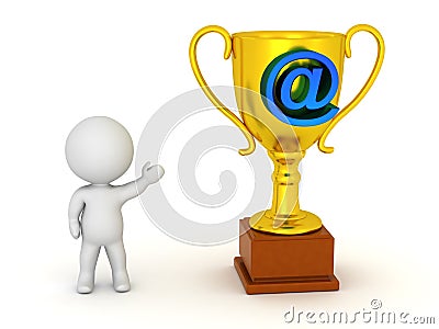 3D Character Showing Large Trophy Stock Photo