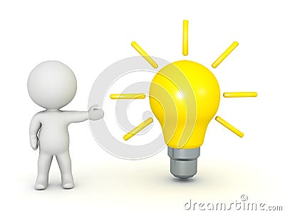 3D Character Showing Light Bulb Stock Photo