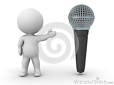 3D Character Showing Microphone Stock Photo