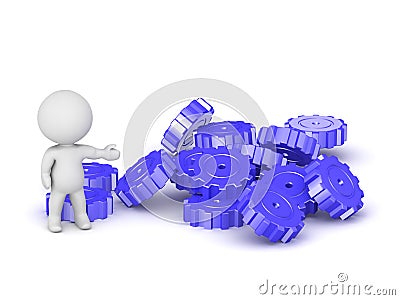 3D Character Showing Pile of Gears Stock Photo