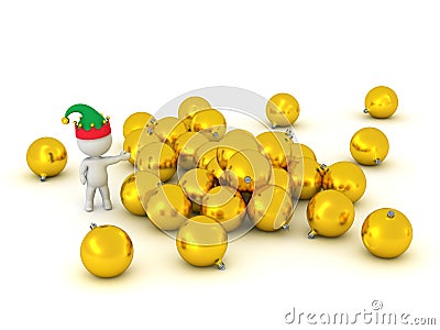 3D Character Showing Pile of Golden Globes Stock Photo