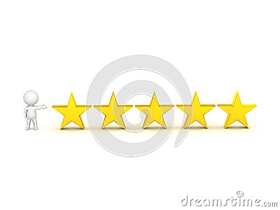 3D Character Showing 5 Stars - Top Rating Concept Stock Photo