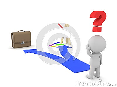 3D Character shown two choices - Passion dreamor Job Career Stock Photo