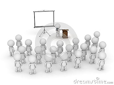 3D Character Speaking in Front of Many Other Characters Stock Photo