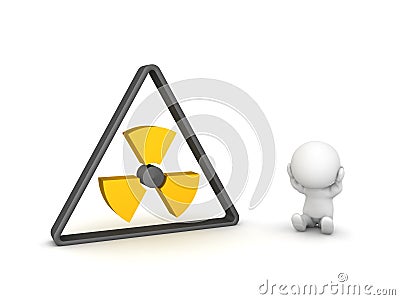 3D Character stressed next to radioactive logo Stock Photo