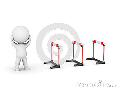 3D Character stressed about obstacles Stock Photo