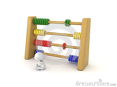 3D Character stressed out next to Abacus Stock Photo