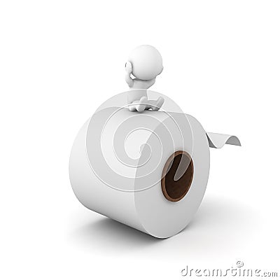 3D Character stressed out sitting on toilet paper Stock Photo