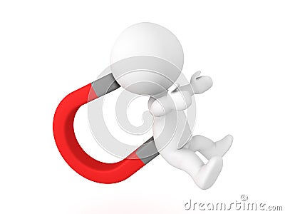 3D Character stuck on giant electro magnet Stock Photo